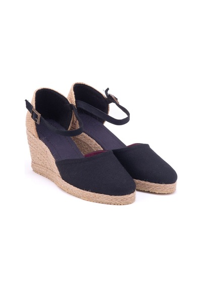 Star Tombis Gerçek Elişi Siyah Hasır Dolgu Topuk Keten Hasır Espadril Handmade Siyah