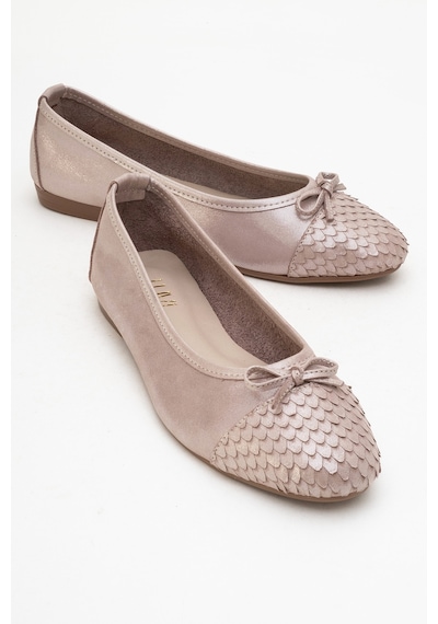 Luvishoes Luvi Shoes 02 Koyu Bej Simli Hakiki Deri Kadın Babet Ayakkabı Koyu Bej