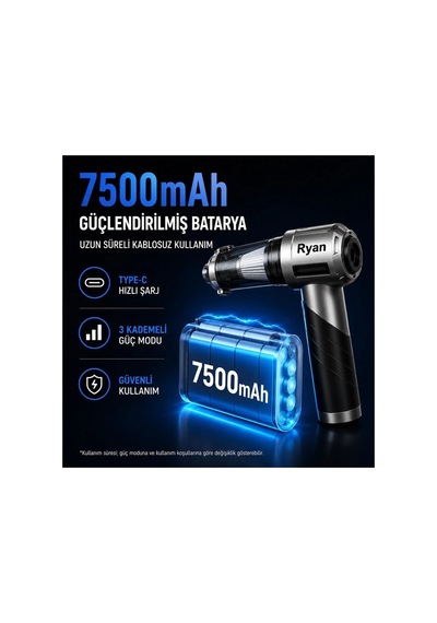 Bagajon Ryan 20.000 Pa 7.500 Mah Katlanabilir Araç Süpürgesi 120w Fırçasız Motor, Üfleme & Vakum, Çantalı