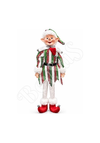 Beysüs Yılbaşı Çam Ağacı Süsü Kırmızı Beyaz Yeşil Çizgili Elf Figürü 36 Cm