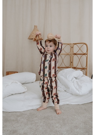 Kazak Baskılı Color Shapes Çocuk Pijama Seti Bej