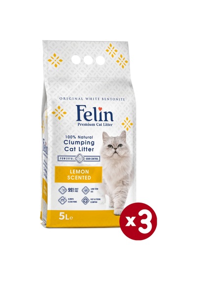 Felin Limon Kokulu Topaklaşan Bentonit Kedi Kumu 3 x 5 L