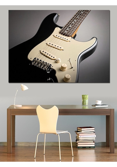 Siyah Elektro Gitar Dekoratif Kanvas - Mdf Ahşap Tablo