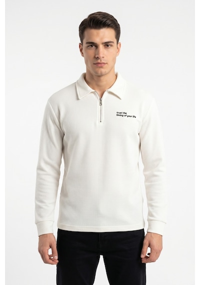 Opınıon Erkek Spor Polo Yaka Petek Dokulu Sweatshırt Bgl-st05442 Beyaz