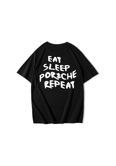 Brz Collection Unisex Oversize Eat Sleep Porsche Repeat T-shirt-siyah Siyah