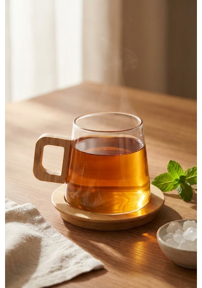 Makri Home Bambu Kulplu Ve Altlıklı Cam Kupa 300 Ml Çok Renkli