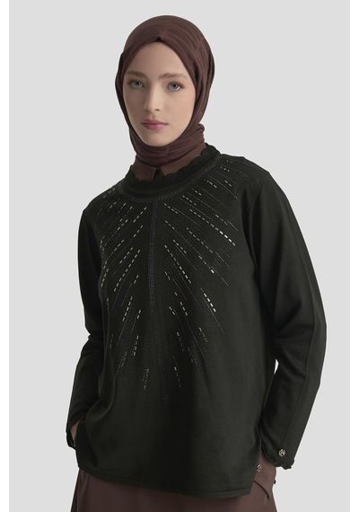 Armine Trend Taş Baskılı Triko Tunik Siyah 25ytd4126 Siyah