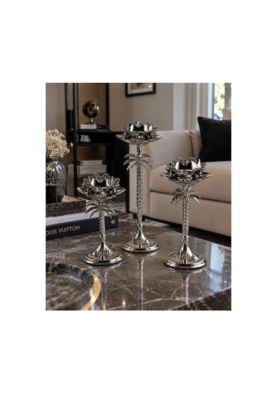 Sleep Nova Gümüş Lotus Çiçeği Dekoratif Obje 3 Lü Set