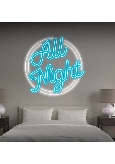 All Night Yazılı Neon Tabela Turkuaz