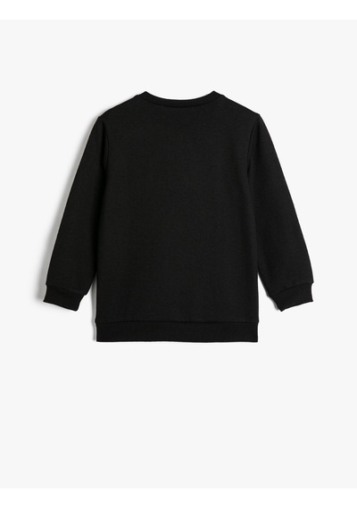 Koton Sweatshirt Uzun Kollu Bisiklet Yaka Futbol Temalı Baskı Detaylı Şardonlu Siyah 4wkb10360tk Siyah