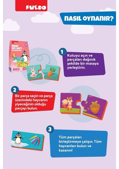 Puedo What Do I Eat Eşleştirme Yapbozu 24 Parça Eğitici Oyuncak 3+ Yaş Hayvan Besin Oyunu