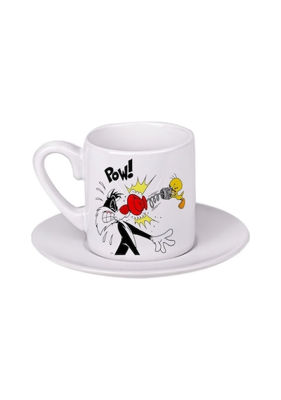 Tweety Ve Sylvester Türk Kahvesi Fincanı Beyaz
