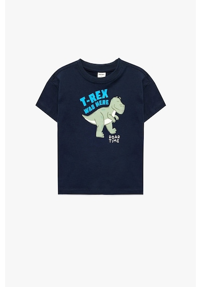Koton Erkek Bebek Dinozor Baskılı Kısa Kollu Bisiklet Yaka Pamuklu Tişört Lacivert