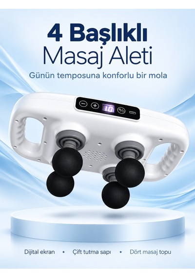 Beyaz 4 Toplu Masaj Aleti Şarjlı Ve Dijital Ekranlı