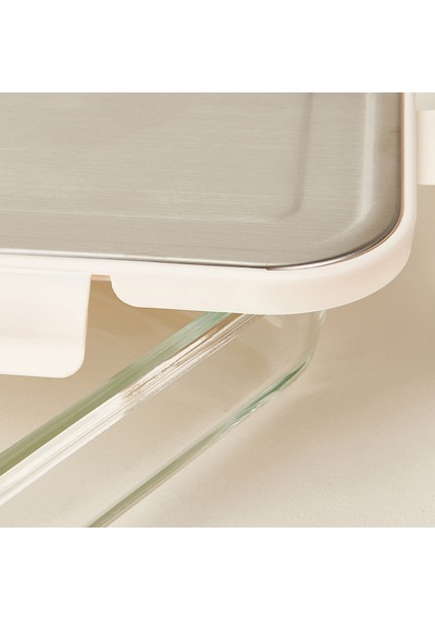 Kitchen Borosilikat Cam Kilitli Kapak Saklama Kabı - Şeffaf / Gri - 1040 Ml Çok Renkli