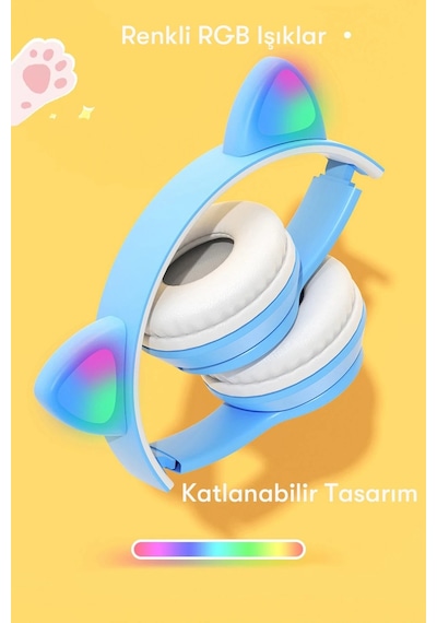 Newface - 225 - P47m Kablosuz Kedi Kulaklık - Spt-gld - - Mor