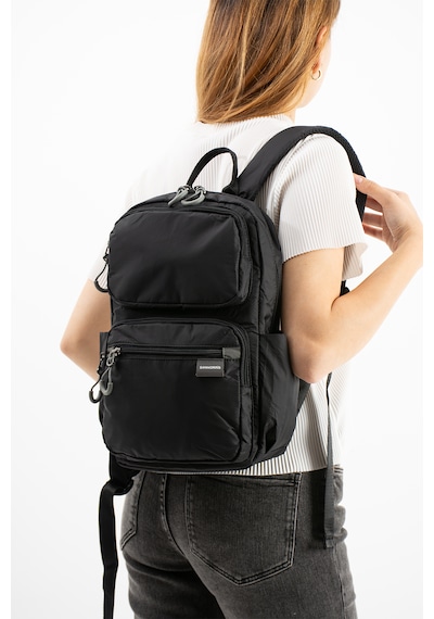 Özer-6032 Sanmorris Unisex Suya Dayanıklı Paraşüt Kumaş 5 Bölmeli Laptop Bölmeli Seyahat Ve Okul Çantası Siyah