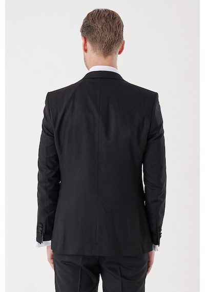 İmza Siyah Desenli Armürlü Çıkarılabilir Mono Yaka Yelekli 6 Drop Slim Fit Smokin Damatlık Takım 1001230202-Siyah İmza Siyah Desenli Armürlü Çıkarılabilir Mono Yaka Yelekli 6 Drop Slim Fit Smokin Damatlık Takım 1001230202-Siyah