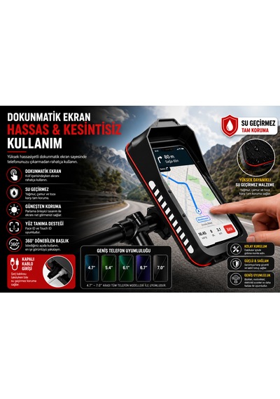 Kenly Bisiklet Motosiklet Gidon Telefon Tutucu Çanta Dokunmatik Su Geçirmez Navigasyon Aparatı