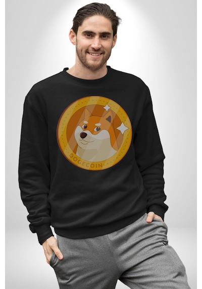 Doge Coin Unisex Siyah Baskılı Sweatshirt Siyah