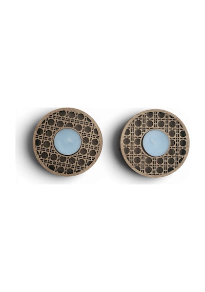 Dekoratif Ahşap Hazeran Örgü Desenli İkili Tealight Mumluk Üç Katman