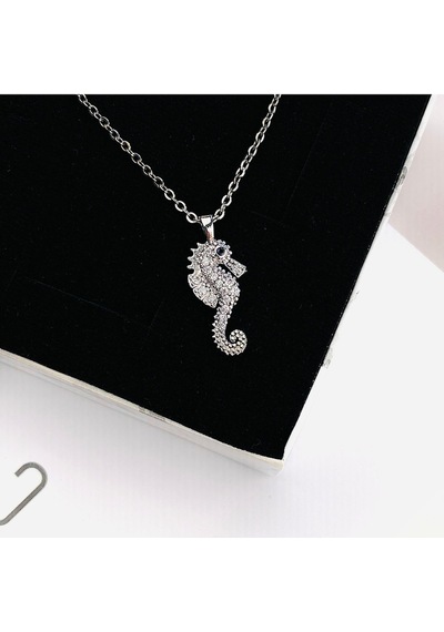 Deniz Atı Kadın Kolye Zirkon Taşlı Silver Kolye 45cm Gümüş