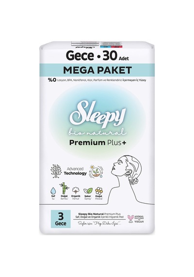 Sleepy Bio Natural Premium Plus+ Gece 30'lu - 6 Adet Tarı