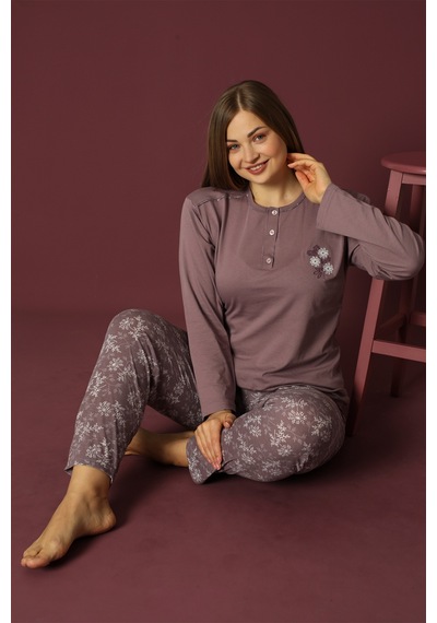 Nisanca Uzun Kollu %100 Pamuk Büyük Beden Anne Pijama Takımı- Anne Özel Serisi Mürdüm Nisanca Uzun Kollu %100 Pamuk Büyük Beden Anne Pijama Takımı- Anne Özel Serisi Mürdüm