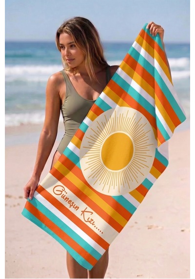 Valerine Life İsme Kişiye Özel Renkli Güneşli Plaj Havuz Spa Sauna Spor Havlusu 70x140cm Pamuklu Yük Çok Renkli