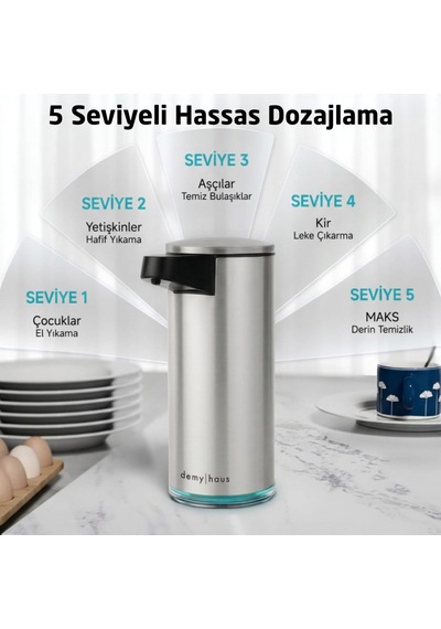 Demy Haus Sensepro Sensörlü Otomatik Sıvı Sabunluk Şarjlı Pasla Metalik Gri