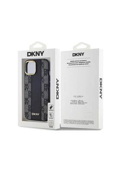 Apple Uyumlu iPhone 15 Kılıf Dkny Lisanslı M-safe Şarj Özellikli 3d Yazılı Checkered Pattern Kapak Krem