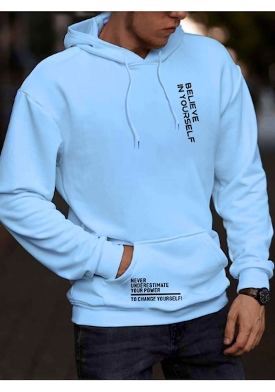 Altamira Erkek Believe Baskılı Oversize Kapşonlu Sweatshirt 001
