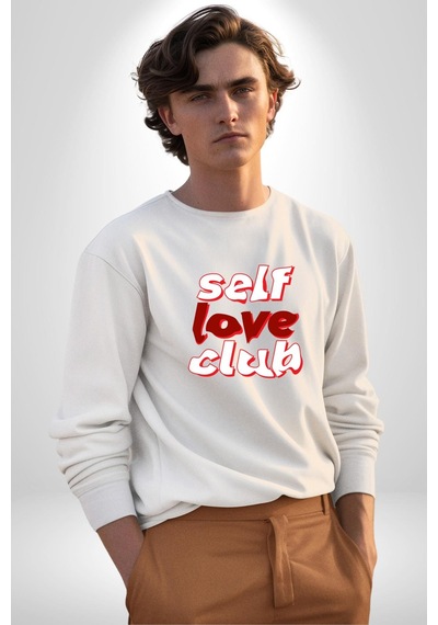 Kendini Sevme Kulübü Sokak Stili Unisex Beyaz Sweatshirt Beyaz