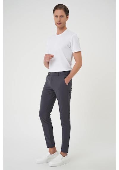 Efor Slim Fit Yan Cepli Düz Esnek Casual Koyu Füme Pantolon P 1144 Füme