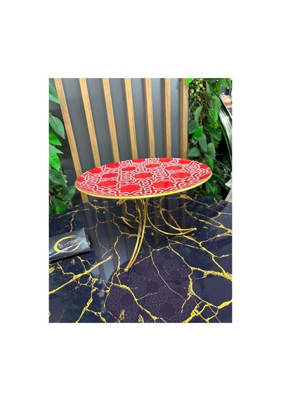 Çizgi Detaylı Metal Gold Ayaklı Cam Dekoratif Sunumluk, Stand, Kurabiyelik Çok Renkli