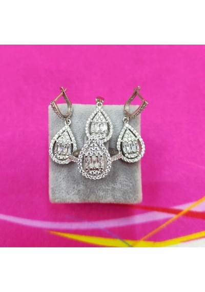 Oriental Kuyumculuk Jewellery Damla Baget Taşlı Gümüş Set & Takım Gümüş