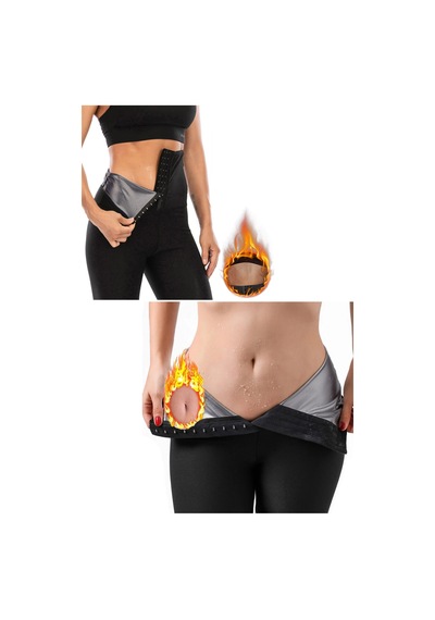 Young Fit Sauna Termal Tertleme Taytı Agraflı Yüksek Bel Siyah Tayt Siyah