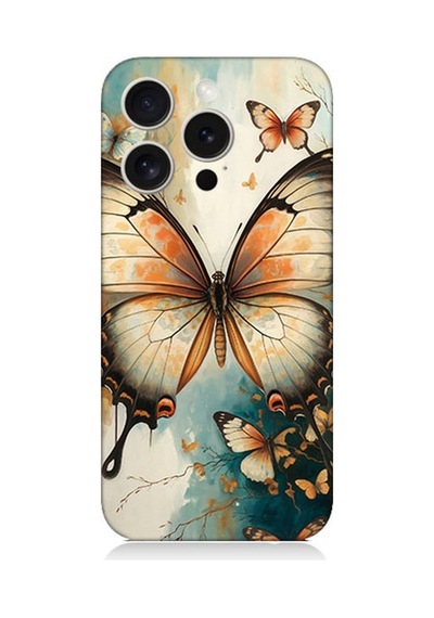 Apple iPhone 15 Pro Uyumlu Zarif Kanatlı Kelebek Desenli Silikon Kılıf Çok Renkli