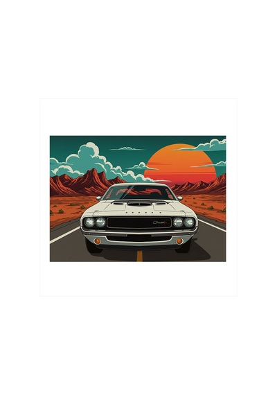 Retro Spor Araba Ve Güneş Dekoratif Ahşap Tablo