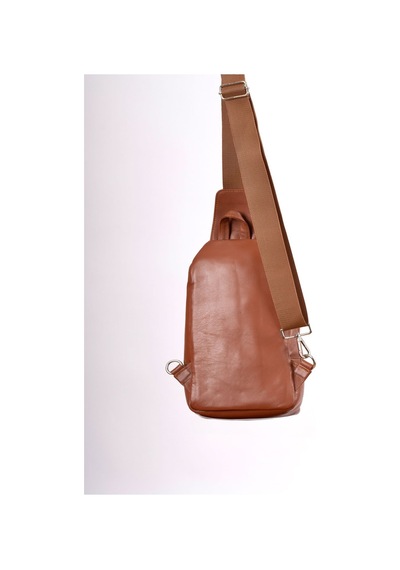 Unisex Taba Hakiki Deri Çapraz Badybag Omuz Ve Göğüs Çantası Usb Çıkışlı Taba