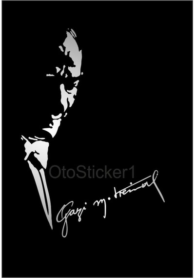 Atatürk Silüeti Ve Gazi Mustafa Kemal Imza Stickeri Gümüş M.Gri