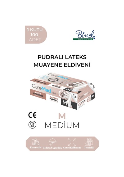 Lateks Pudralı Muayene Eldiveni M-1 Paket 100'lü