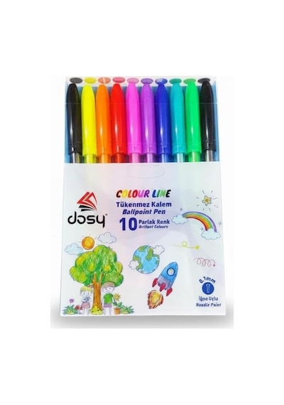 Renkli Tükenmez Kalem, 10&apos Lu Paket -