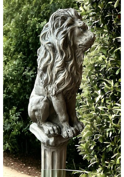 Dekoratif 53cm Eskitme Gri Aslan Ve Sütun Set Ev Balkon Bahçe Dekorasyon Bohem Biblo Heykel