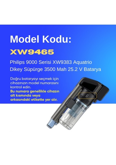 Philips 9000 Serisi Xw9383 Aquatrio Dikey Süpürge 3500 Mah 25.2 V Batarya  Uyumlu Uzun Ömürlü, Maksimum Performans Pil