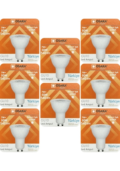 8 Adet Osaka 7w 50w Beyaz Işık 6500k Gu10 Duylu Led Spot Ampul