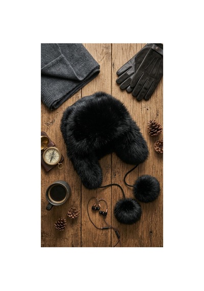 Emybox Rus Şapkası Kadın Ushanka Kürk Kalpak - Soğuk Geçirmez Kulaklı Ponponlu Kışlık Şapka Siyah