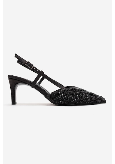 Luvishoes Elodıe Siyah Siyah Taşlı Kadın İnce Topuklu Abiye Ayakkabı