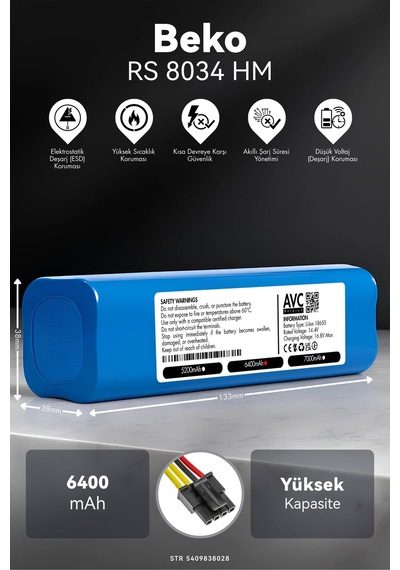 Beko Uyumlu Rs 8034 Hm 6400mah Robot Süpürge Bataryası G.g