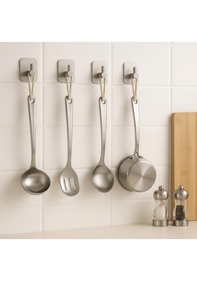 Tr Kare Yapışkanlı Askılık 304 18/10 Paslanmaz Çelik, Vidasız Deliksiz Metal Duvar Askısı, Banyo Mutfak Antre Genel